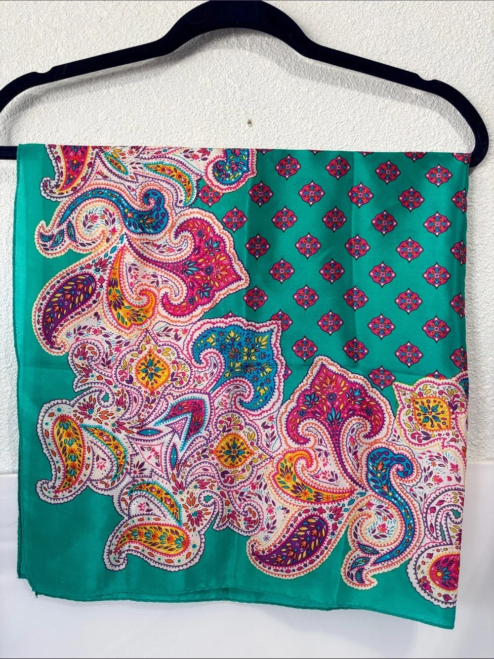Honey. vintage 100% silk scarf Honey Vibrant Teal Paisley Scarf Square 30x30